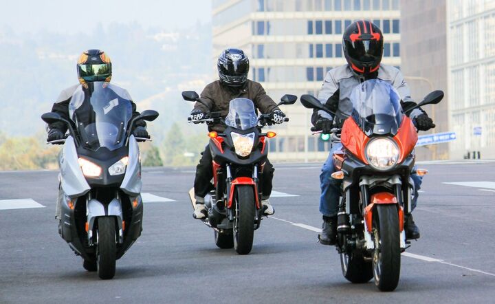 No-Shift Shootout: 2014 Aprilia Mana GT Vs. BMW C600 Sport Vs. Honda NC700 DCT + Video